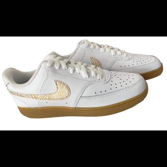 White and gold Nike custom athletic casual shoes - Picture 2 of 4